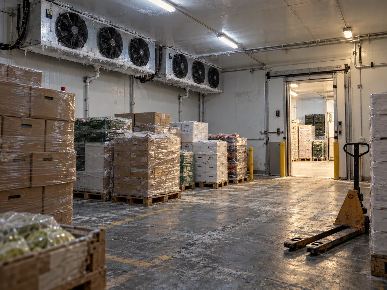 Chambre froide d’un entrepôt alimentaire.